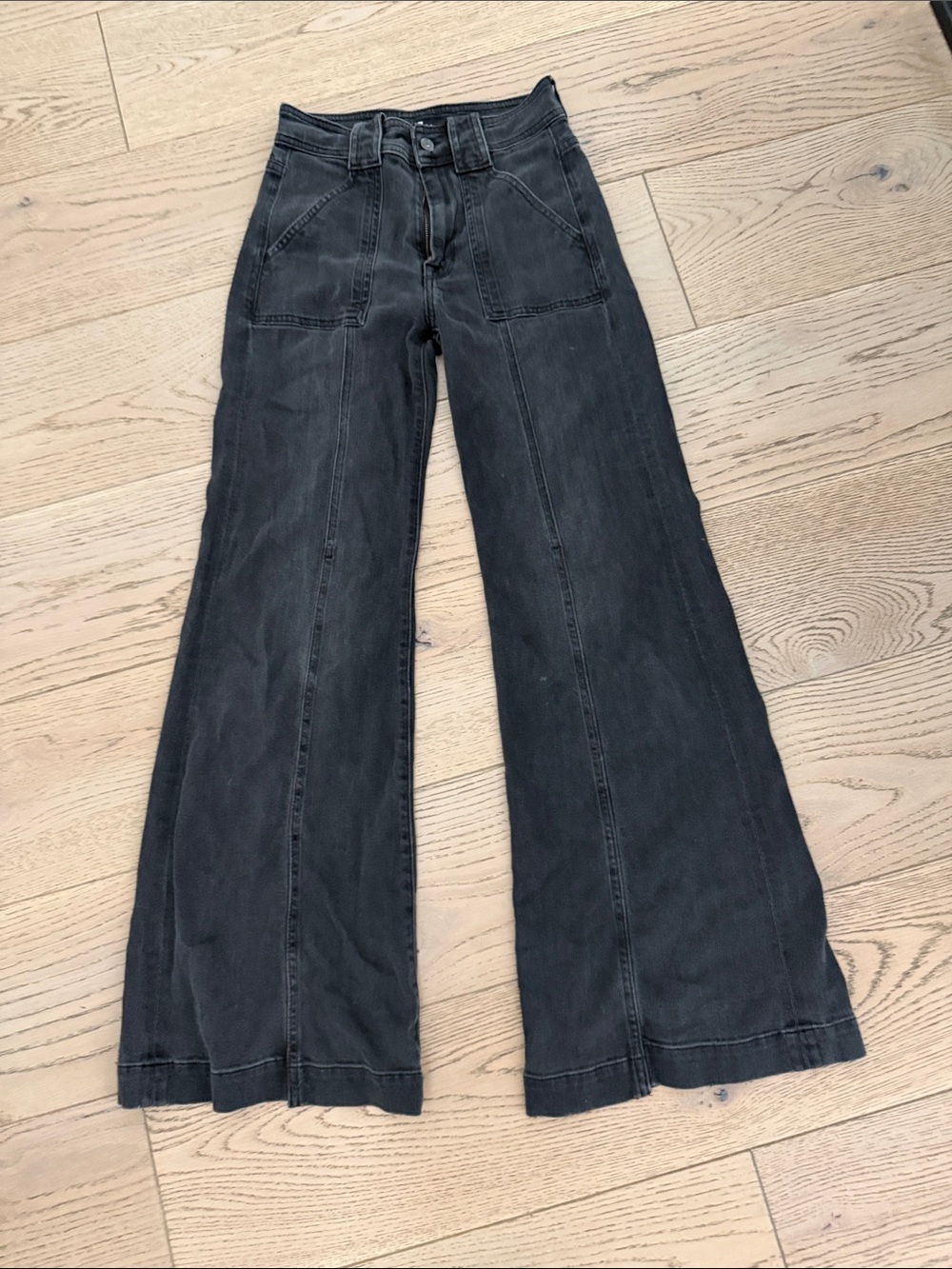 7 For All Mankind Washed Black Wide-Leg High-Rise Jeans
